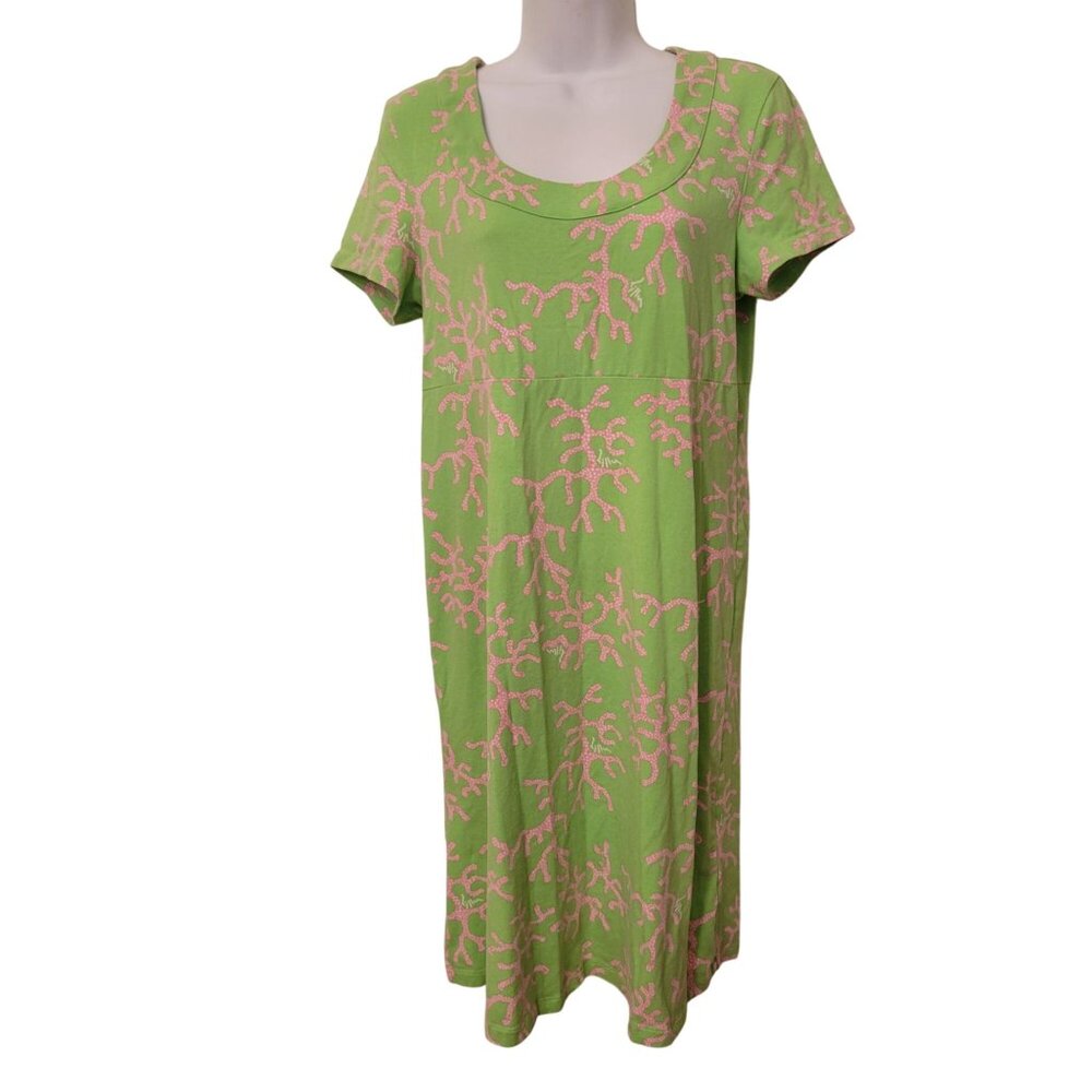 Lilly Pulitzer Green Pink Coral M KELSEA T Shirt Dress Stretch Knit Summer